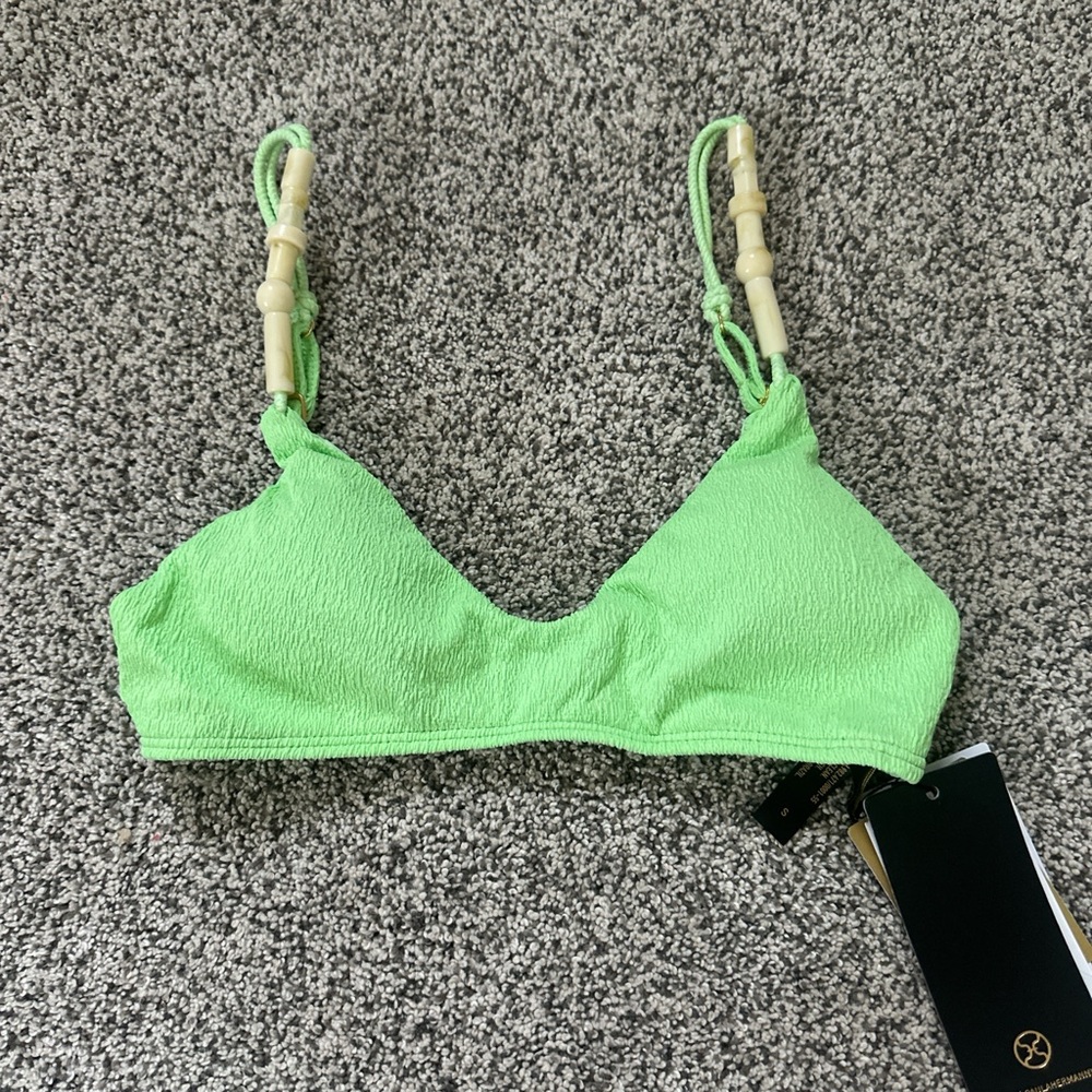 Green Bikini Top with Bamboo Accents